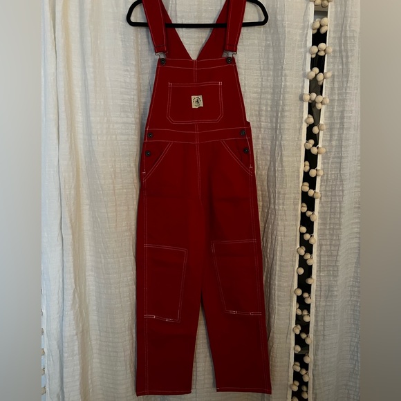 The Hey Gang Pants - The Hey Gang Knee Patch Overalls Red Denim Size 00